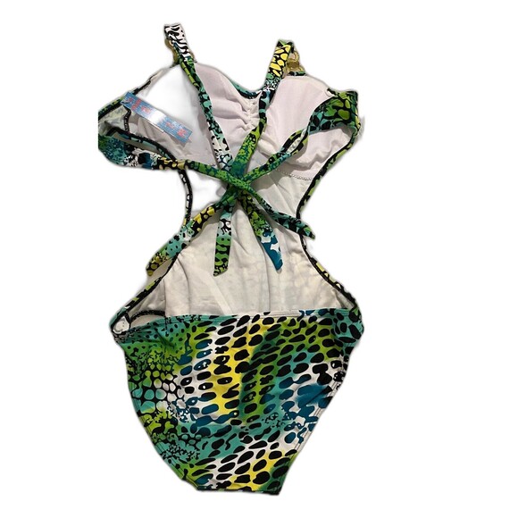 La Moda Swim XL NWT Monokini Cut Out Halter One-Piece Animal Print Rhinestones - Picture 5 of 8